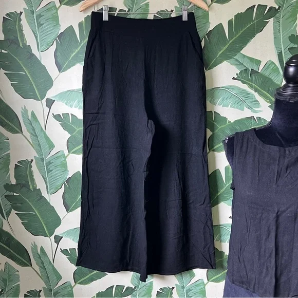ANRABESS Summer 2 Piece Outfits Sleeveless Crop Top Black Wide Leg Pants Linen M - Picture 4 of 14
